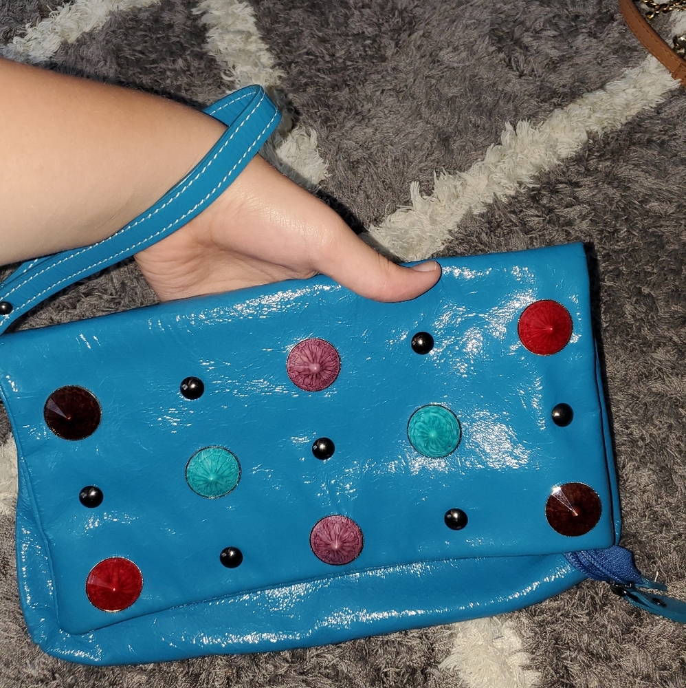 Aqua color hand purse with jewels